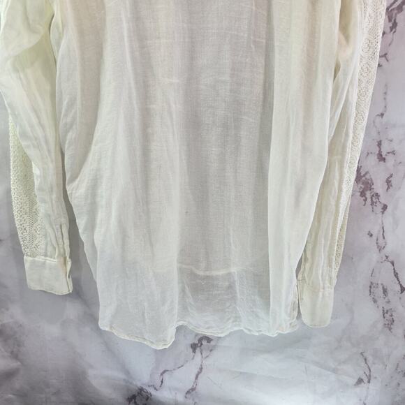 Anthropologie Shirt Womens Small White Lace Roll Up Button Holding Horses - Picture 7 of 16